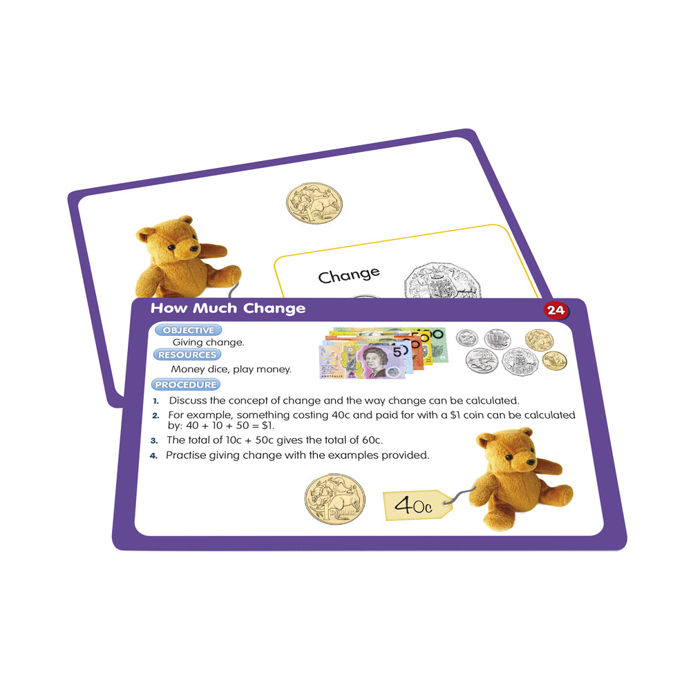 Junior Learning JL336 50 Money Activities cards front and back close up