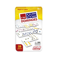 Junior Learning JL484 6 Dot Dominoes front facing tin packaging