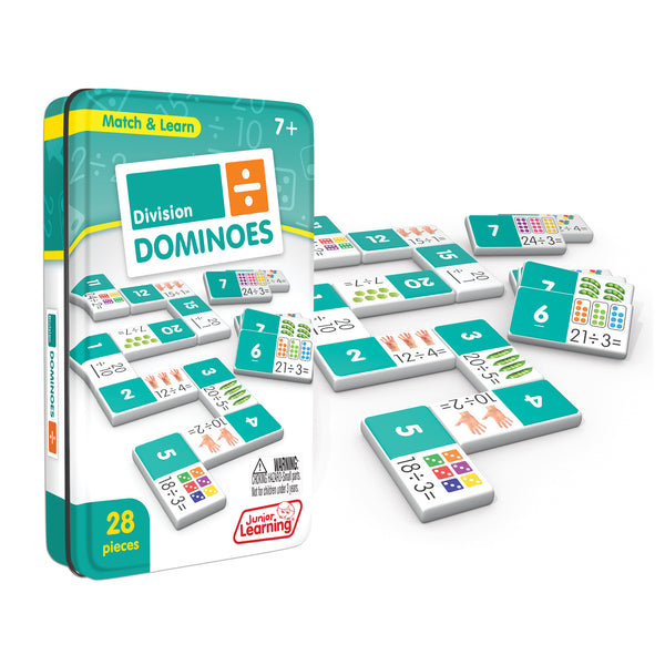 Junior Learning JL671 Division Dominoes tin and pieces