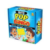 Math Pop Bingo game box with colorful design and cartoon characters on a white background