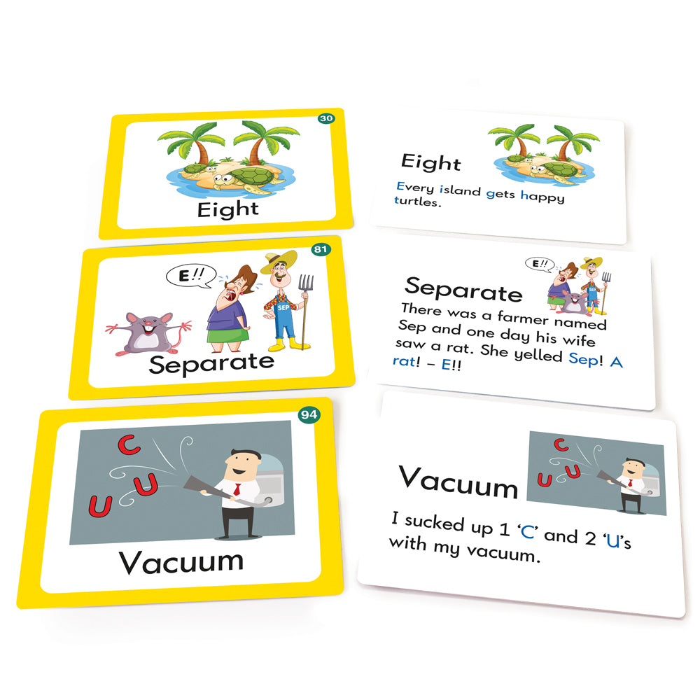 Junior Learning JL472 100 Spelling Mnemonics cards front and back