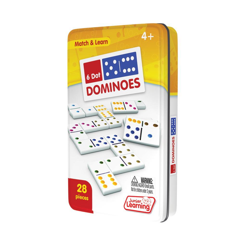 Junior Learning JL484 6 Dot Dominoes right facing tin packaging