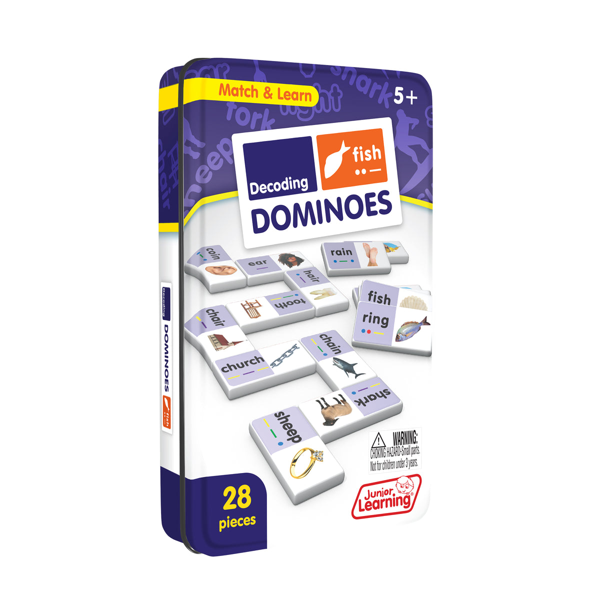 Junior Learning JL670 Decoding Dominoes tin angled right